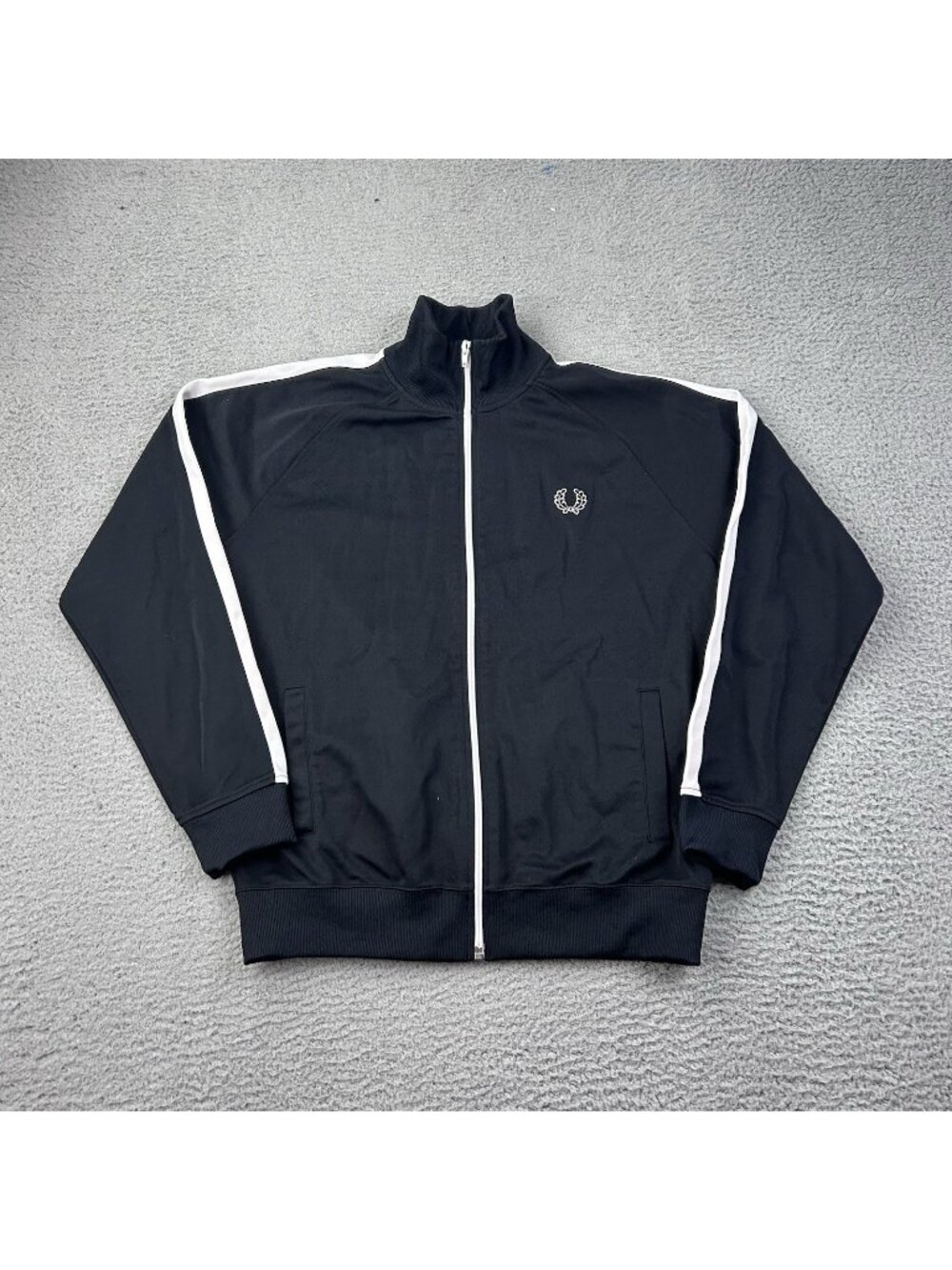 Fred Perry Black Full Zip Track Jacket Sweatshirt Size Large